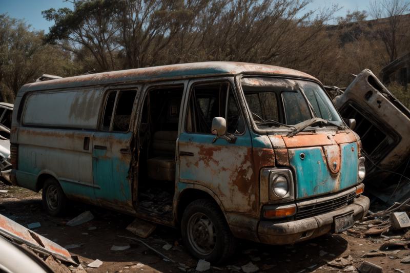 01792-2674730895-postapocalypse, photo of wrecked old van, natural lighting, 8k uhd, high quality, film grain, Fujifilm XT3.png